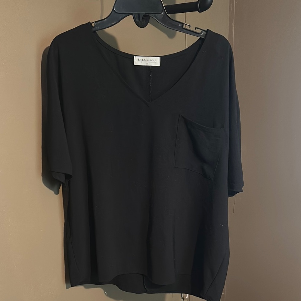 Impressions Black Boxy Short Sleeve Blouse